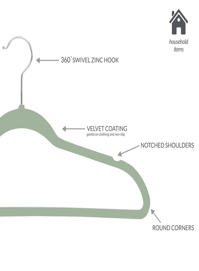 Simplify Slim Velvet Clothes Hangers | 50 Pack | Non-Slip | Shirts | Suit | Pants | Dresses | Garments | Closet Storage & Organization | Durable | Sage - Image 5