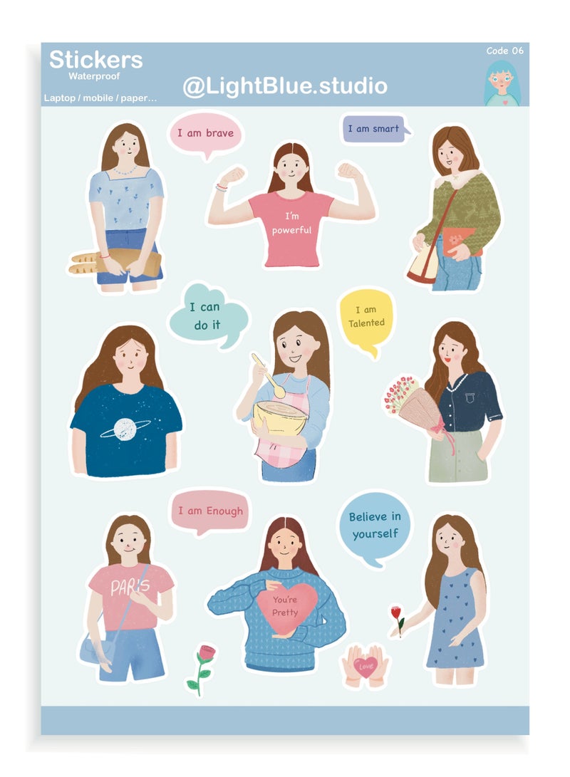 Boomah Accessories Set of 17-Pieces Cute Girls Power Waterproof Vinyl Stickers , Laptop Vinyl Stickers , Mobile Vinyl Stickers, Vinyl Stickers for Skateboard Guitar Travel Case Graffiti Vinyl Stickers Door Luggage Car Bike Bicycle for Kids Teens Girls , Adults, nursery, A5 size