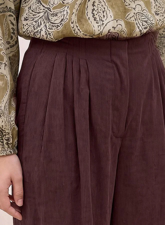 Iconic BROWN Iconic Straight Fit Elastic Waist Textured Pants for Women | Best Price UAE