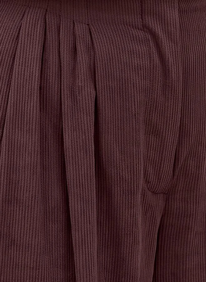 Iconic BROWN Iconic Straight Fit Elastic Waist Textured Pants for Women | Best Price UAE