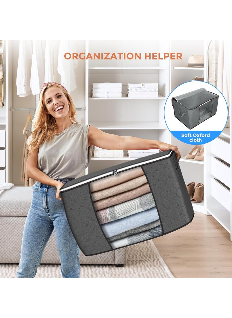Large Storage Bags, 6 Pack Clothes Storage Bins Foldable Closet Organizers Storage Containers with Reinforced Handle for Clothing, Blanket, Comforters, Bed Sheets, Pillows and Toys (Gray)