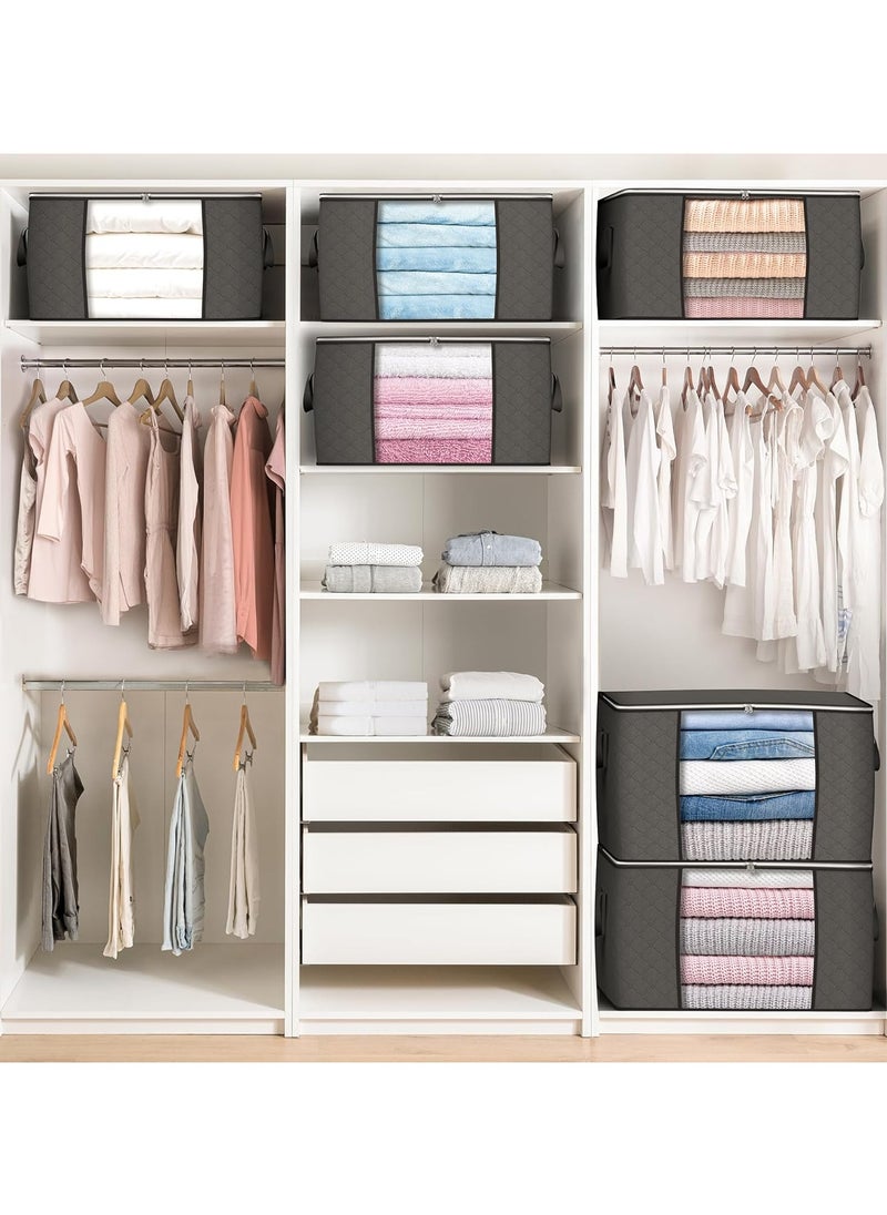 Large Storage Bags, 6 Pack Clothes Storage Bins Foldable Closet Organizers Storage Containers with Reinforced Handle for Clothing, Blanket, Comforters, Bed Sheets, Pillows and Toys (Gray)