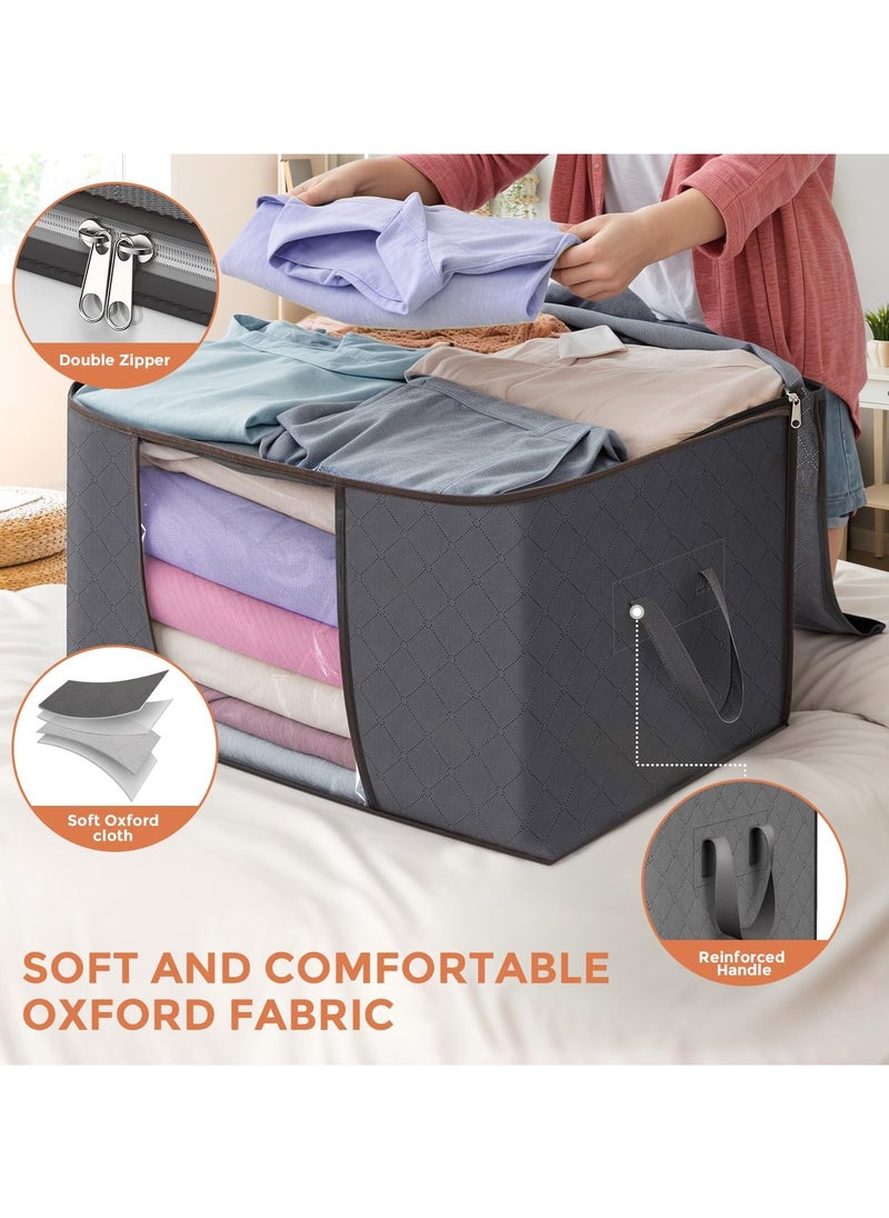 Large Storage Bags, 6 Pack Clothes Storage Bins Foldable Closet Organizers Storage Containers with Reinforced Handle for Clothing, Blanket, Comforters, Bed Sheets, Pillows and Toys (Gray)