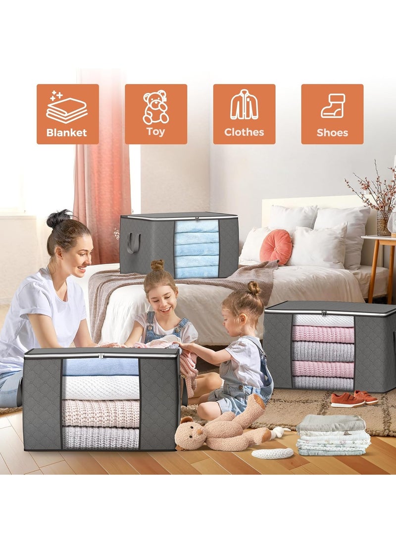 Large Storage Bags, 6 Pack Clothes Storage Bins Foldable Closet Organizers Storage Containers with Reinforced Handle for Clothing, Blanket, Comforters, Bed Sheets, Pillows and Toys (Gray)