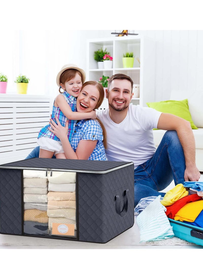 Large Storage Bags, 6 Pack Clothes Storage Bins Foldable Closet Organizers Storage Containers with Reinforced Handle for Clothing, Blanket, Comforters, Bed Sheets, Pillows and Toys (Gray)