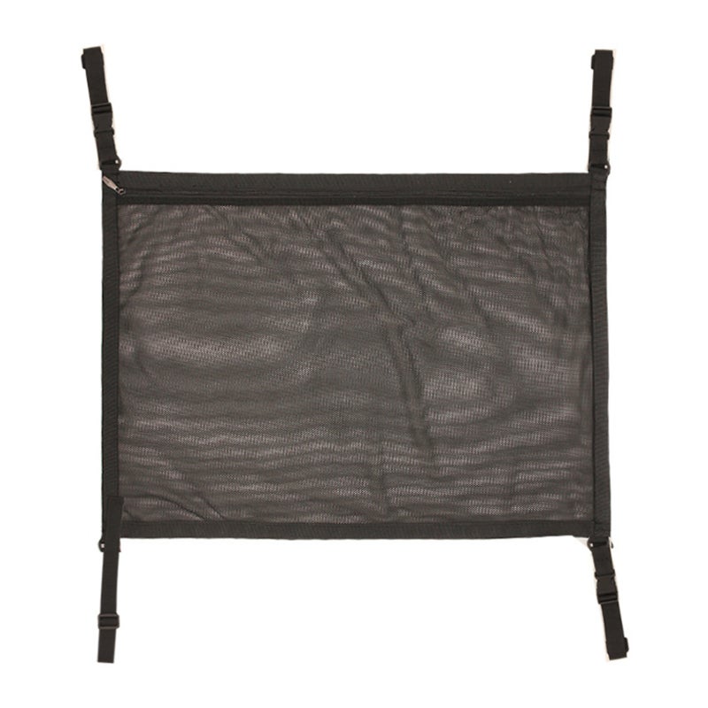 Car Ceiling Net 2-Layer Polyester Black Storage Solution With Zipper Drawstring Design - Space-Saving Vehicle Organizer for Family Travel Most 4-Handlebar Cars - Image 1