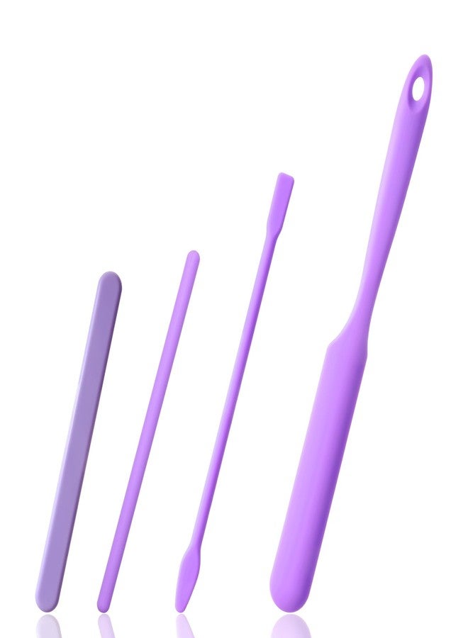 Aysatogc 4 PCS Non-Stick Wax Spatulas Set, Silicone Wax Applicator Different Sizes Scrapers Reusable Silicone Stirring Stick For Home Salon Body Use (Purple) - Image 1