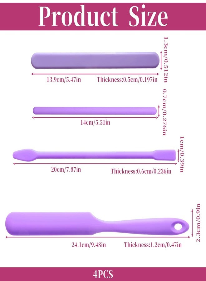 Aysatogc 4 PCS Non-Stick Wax Spatulas Set, Silicone Wax Applicator Different Sizes Scrapers Reusable Silicone Stirring Stick For Home Salon Body Use (Purple) - Image 2