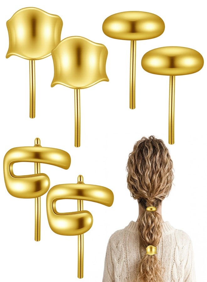 WJIAAA 6 Pcs Hair Cuffs for Ponytails, 1Inch Gold Ponytail Cuff Metal Hair Clips, 3 Styles Ponytail Holder for Women - Image 1