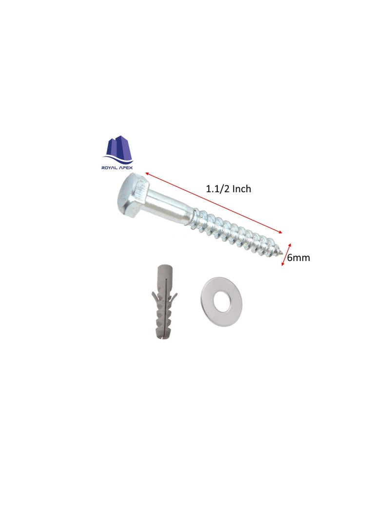 10 Pcs Galvanized Hex Head Coach Screws with Washer & Fisher Plug Wood Working for Holding Together Heavy Timber and Concrete Working 6mm Length 1-1/2 inch  - Image 3