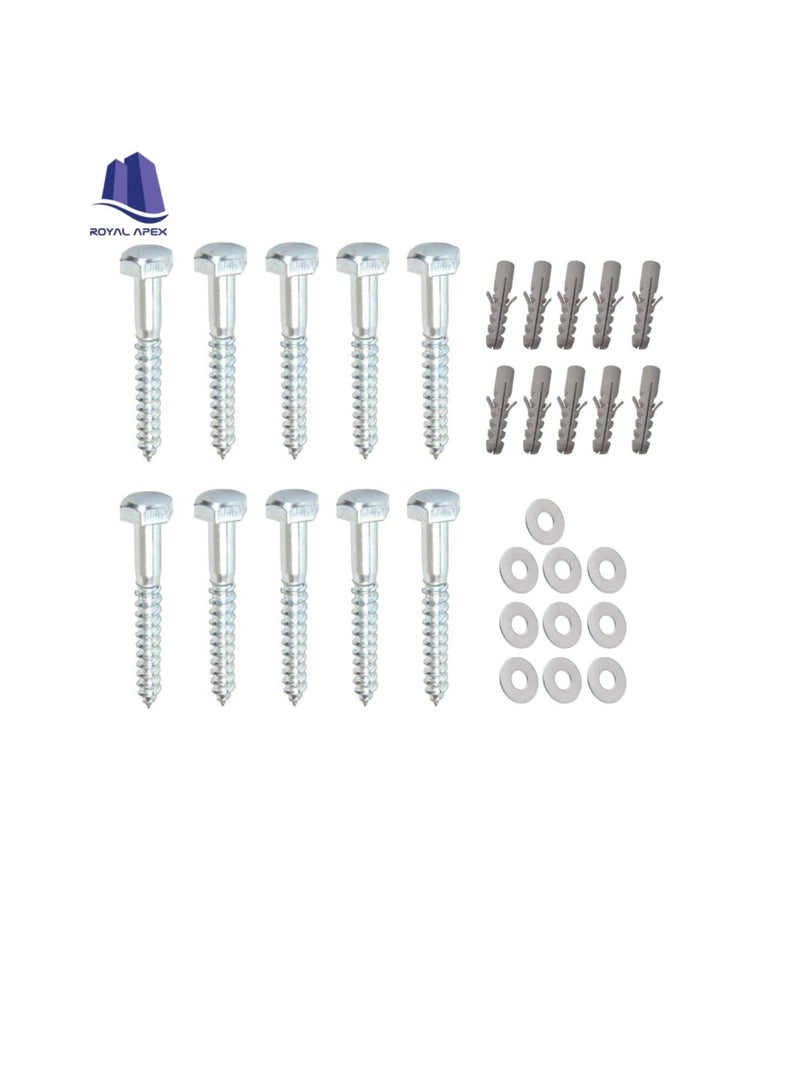 10 Pcs Galvanized Hex Head Coach Screws with Washer & Fisher Plug Wood Working for Holding Together Heavy Timber and Concrete Working 6mm Length 1-1/2 inch  - Image 2