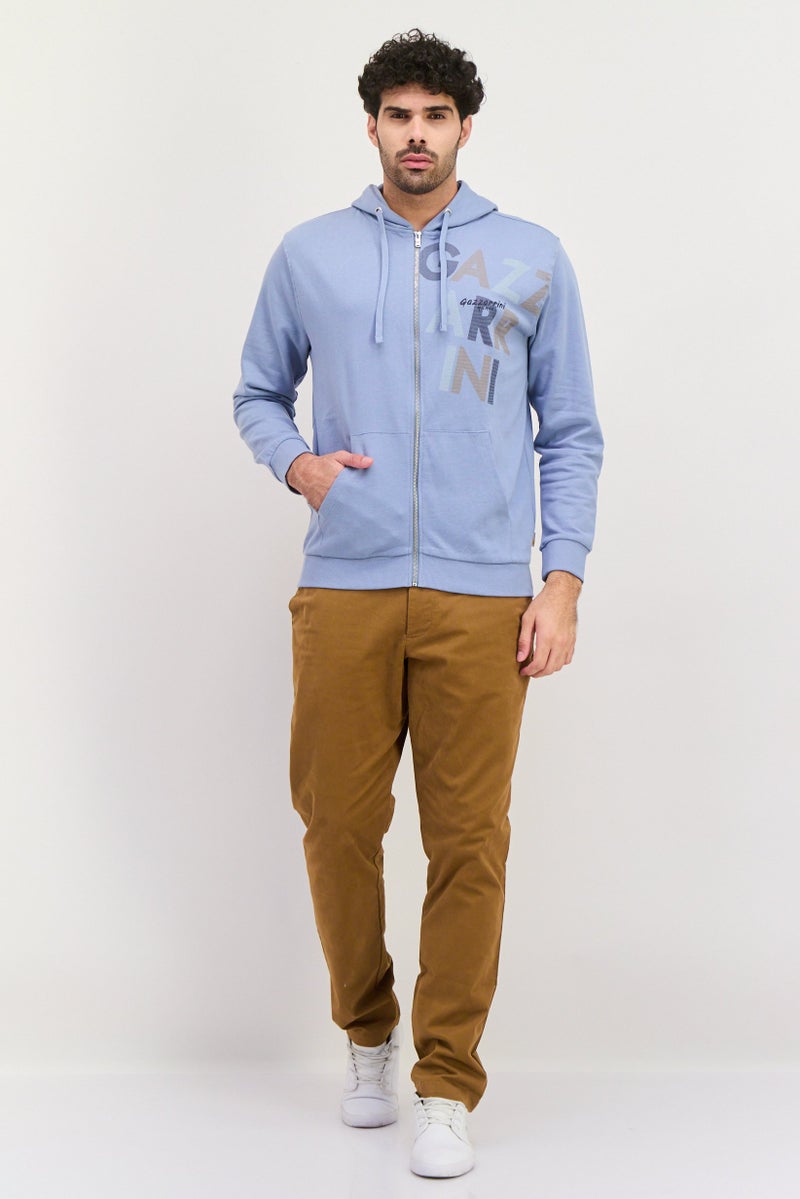 Gazzarrini سويت شيرت رجالي بغطاء رأس بأكمام طويلة مزخرف، أزرق رمادي - Image 3