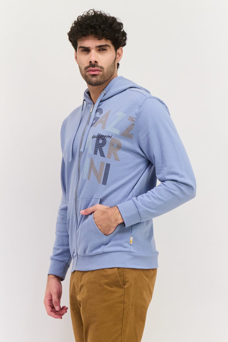 Gazzarrini سويت شيرت رجالي بغطاء رأس بأكمام طويلة مزخرف، أزرق رمادي - Image 2