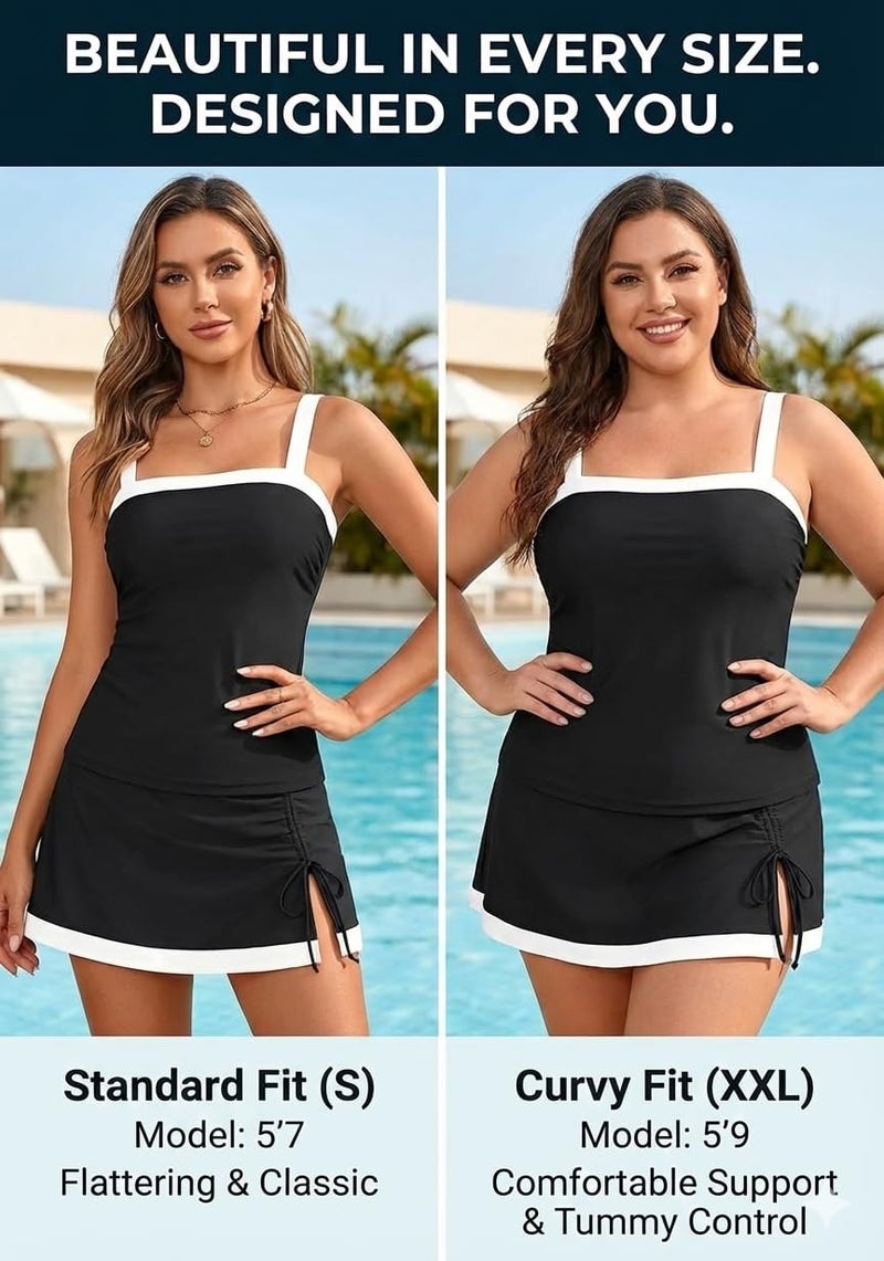 Tempt Me Women Black and White Tankini Swimsuits with Skirt - Two Piece Swimsuit Tummy Control Bathing Suits 2025 Swimwear M - Image 5