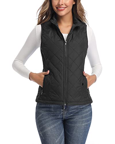 LONGKING Black Women's Vest, Stand Collar Lightweight Zip Quilted Vest for Women L - Image 5