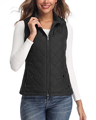LONGKING Black Women's Vest, Stand Collar Lightweight Zip Quilted Vest for Women L - Image 4