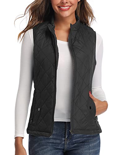 LONGKING Black Women's Vest, Stand Collar Lightweight Zip Quilted Vest for Women L - Image 3