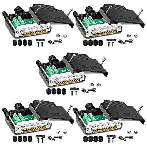 ANMBEST 5PCS DB25 Solderless Connector, RS232 D-SUB Serial to 25-pin Port 16mm Thinner Terminal Male Adapter Breakout Board with Case Long Bolts Nuts - Image 1