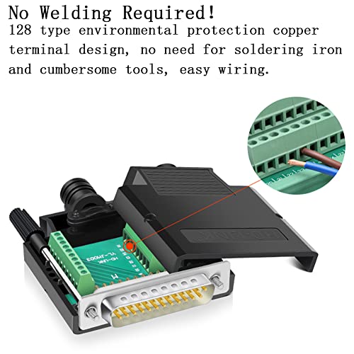 ANMBEST 5PCS DB25 Solderless Connector, RS232 D-SUB Serial to 25-pin Port 16mm Thinner Terminal Male Adapter Breakout Board with Case Long Bolts Nuts - Image 3