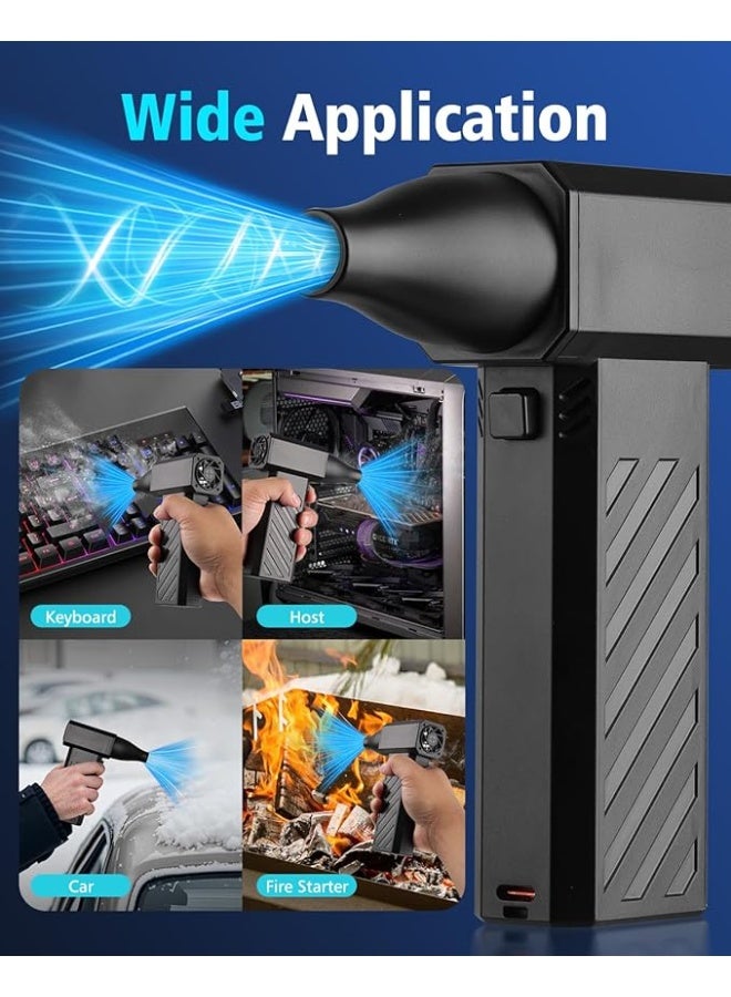 130,000 RPM Super Powerful Electric Air Duster - 4-Gear Adjustable Cordless Jet Blower - Rechargeable Compressed Air Alternative with Brush Set - Portable Cleaner for Keyboards, PC, Cars & Home (Black) - Image 3