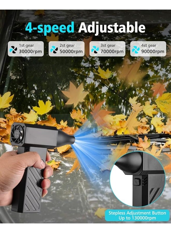 130,000 RPM Super Powerful Electric Air Duster - 4-Gear Adjustable Cordless Jet Blower - Rechargeable Compressed Air Alternative with Brush Set - Portable Cleaner for Keyboards, PC, Cars & Home (Black) - Image 5