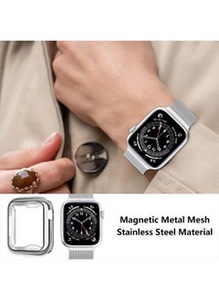 Zsuoop Metal Stainless Steel Band Compatible with Apple Watch Bands 45mm With Screen Protector Case,Magnetic Loop Milanese Adjustable Bands for iWatch Series 8/7/6/5/4/3/2/1/SE Women Men,Silver  - Image 5