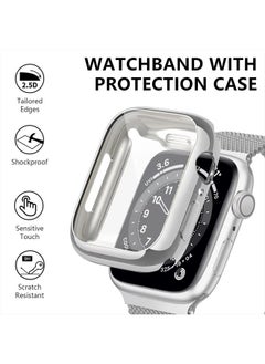 Zsuoop Metal Stainless Steel Band Compatible with Apple Watch Bands 45mm With Screen Protector Case,Magnetic Loop Milanese Adjustable Bands for iWatch Series 8/7/6/5/4/3/2/1/SE Women Men,Silver  - Image 2