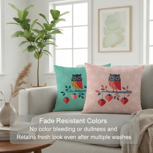 STITCHNEST Ethnic Owl Printed Poly Cotton Cushion Covers, Set of 2 (18 x 18 Inches with Fillers) - Image 5