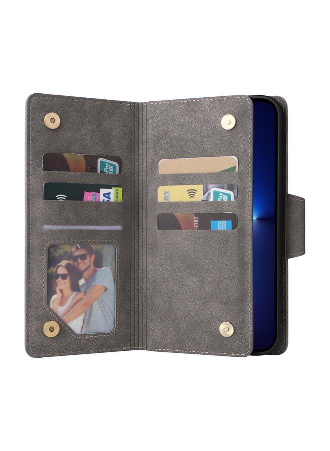 Zaboon Case For iPhone 13 Pro Max Rivet Buckle 9 Cards Three Fold Leather Phone Case - Image 4