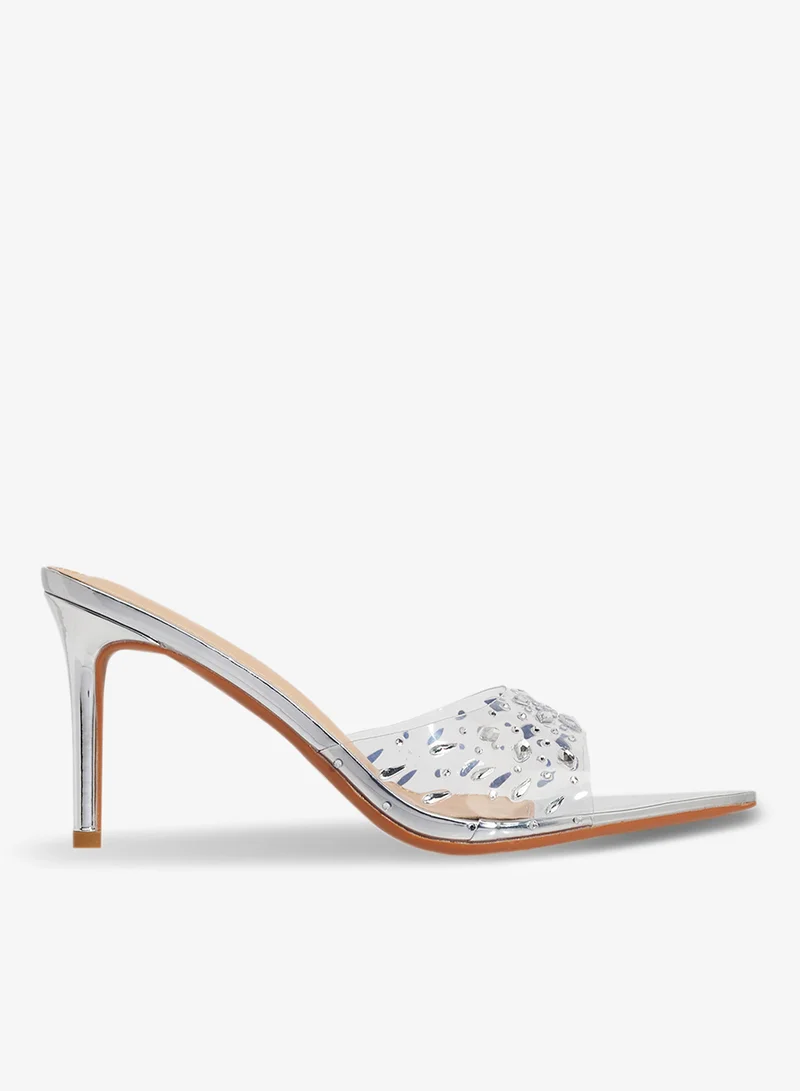 Transparent Silver Detail High Heel Sandal