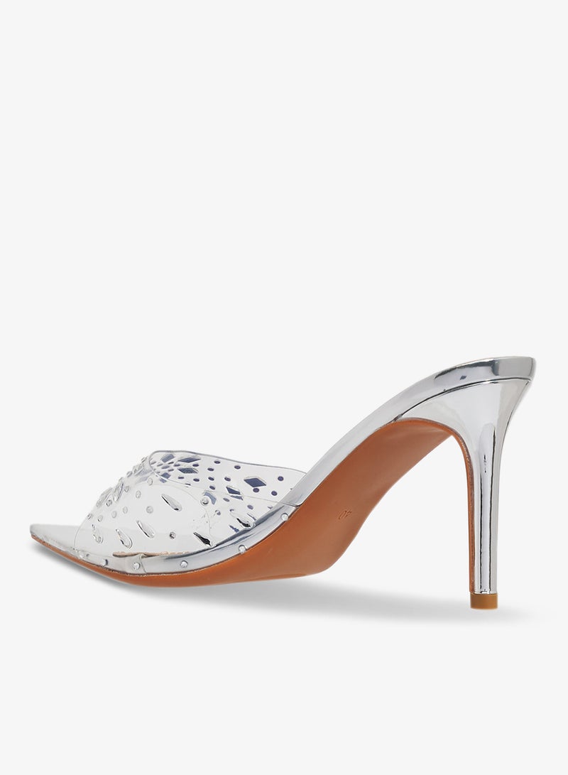 خزانة صندل بكعب عالٍ بتفاصيل فضية شفافة - Image 3