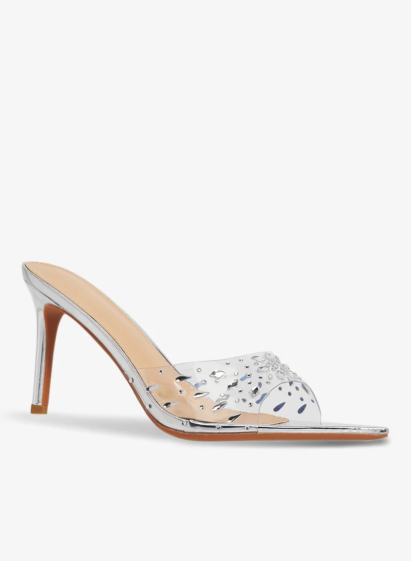 Khizana Transparent Silver Detail High Heel Sandal