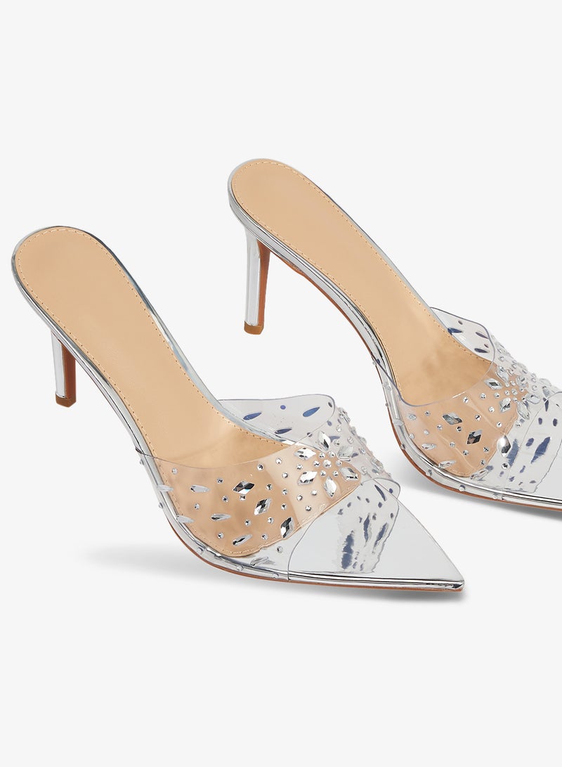 خزانة صندل بكعب عالٍ بتفاصيل فضية شفافة - Image 4