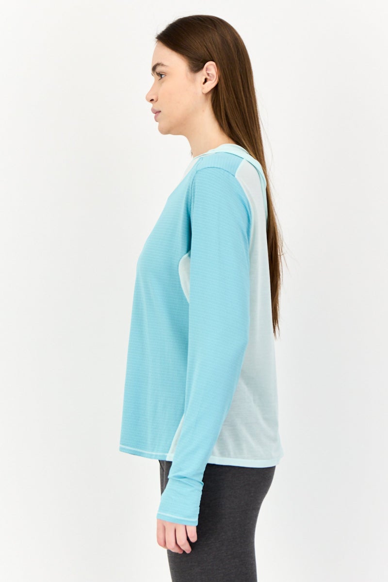 Hoka Women Sportswear Fit Long Sleeves Training Sweatshirt,Teal Blue - Image 3