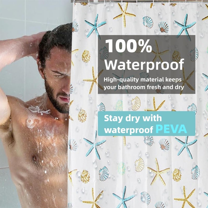 يام لوك ستارة دش PEVA، 180x180 سم مقاومة للماء، صديقة للبيئة، تصميم نجم البحر، مقاومة للعفن، سهلة التنظيف - Image 2