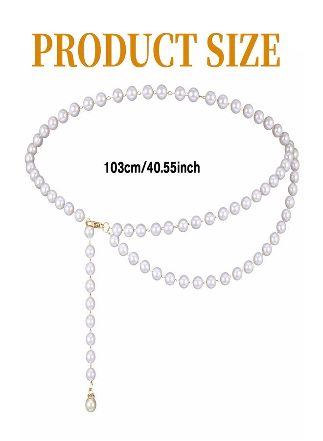 Eldraqth Pearl Belts for Women, Gold Adjustable Pearl Waist Chain Fashion Pearlescent Body Chain Belt Trendy Plus Size Chains Belts for Women Dresses Jeans Summer Beach Body Jewelry - Image 2