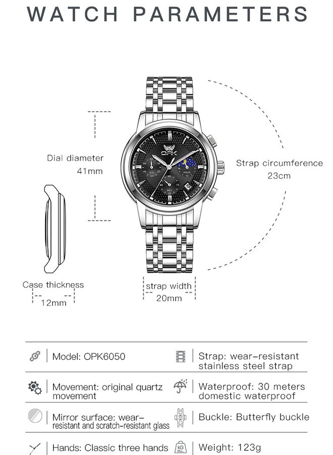 Opk Men'S Watch Business Luminous Waterproof Multifunctional Quartz Watch 6050 - Image 4