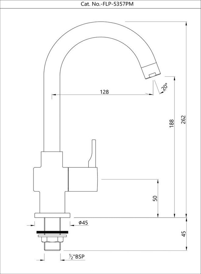 JAQUAR Florentine Series Table Mounted Swinging Spout Cold ONLY Sink Cock (Chrome) | Right Hand Side Lever, Brass Body Water Tap/Faucet/Cock for Bathroom/Kitchen Wash Basin | FLP-CHR-5357PM - Image 2