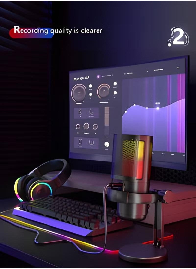 XiuWoo - Gaming Ready USB Microphone for PS5 and Mac Versatile Condenser Mic with RGB Lighting Mute Button Pop Filter Gain Knob and Monitoring Jack - Image 1