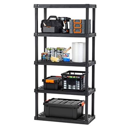 IRIS IRIS USA 5Shelf Heavy Duty Plastic Storage Shelves 500lb Capacity 73H x 36W x 18D Large Modular Shelving Unit Storage Organizer for Garage Home Bathroom  Laundry Storage Rack  Black 