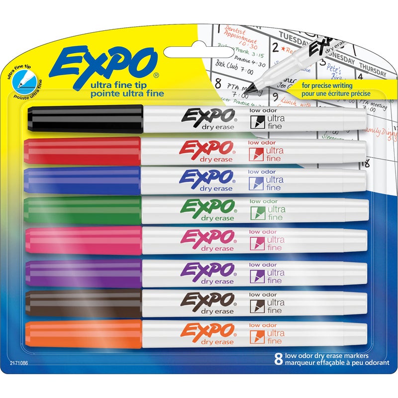 EXPO Low Odor Dry Erase Markers, Ultra-Fine Tip, Assorted Colors, 8 Count - Image 1