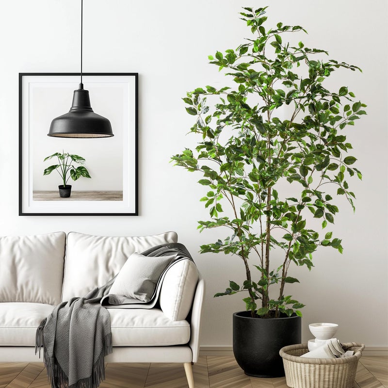 Bailikang Artificial Ficus Tree Indoor 6ft, Large Potted Faux Tree with Realistic Silk Leaves & Trunk for Home Office, Living Room Corner Decor - Image 4
