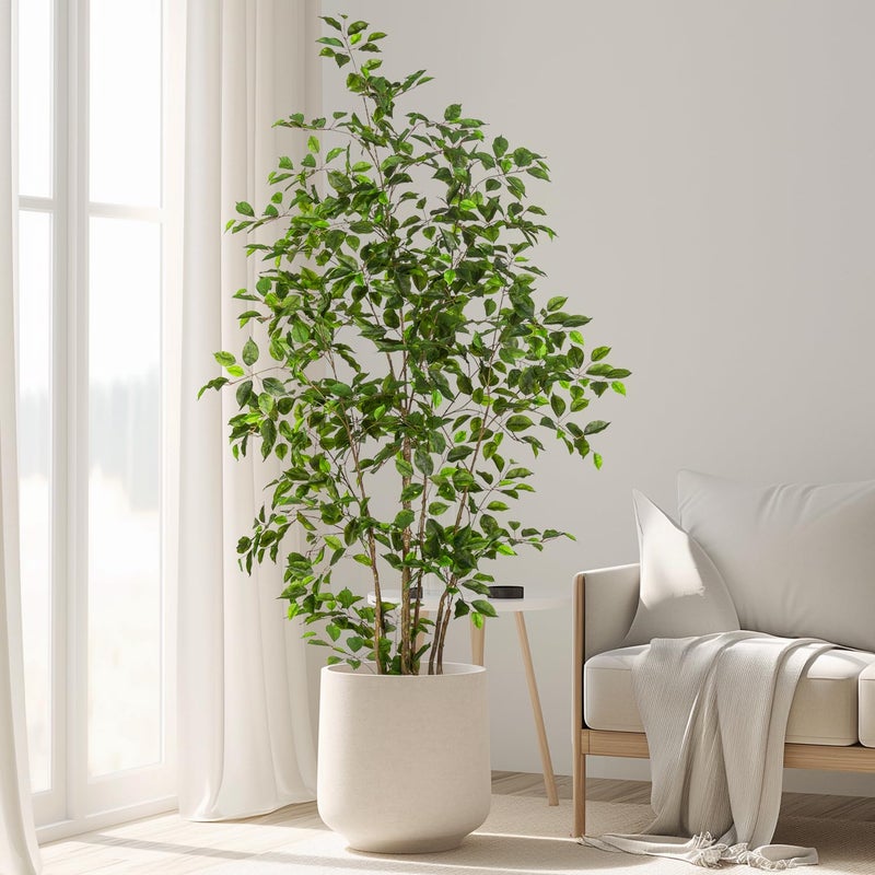 Bailikang Artificial Ficus Tree Indoor 6ft, Large Potted Faux Tree with Realistic Silk Leaves & Trunk for Home Office, Living Room Corner Decor - Image 3