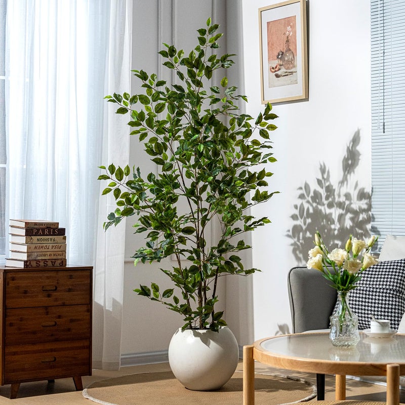 Bailikang Artificial Ficus Tree Indoor 6ft, Large Potted Faux Tree with Realistic Silk Leaves & Trunk for Home Office, Living Room Corner Decor - Image 1