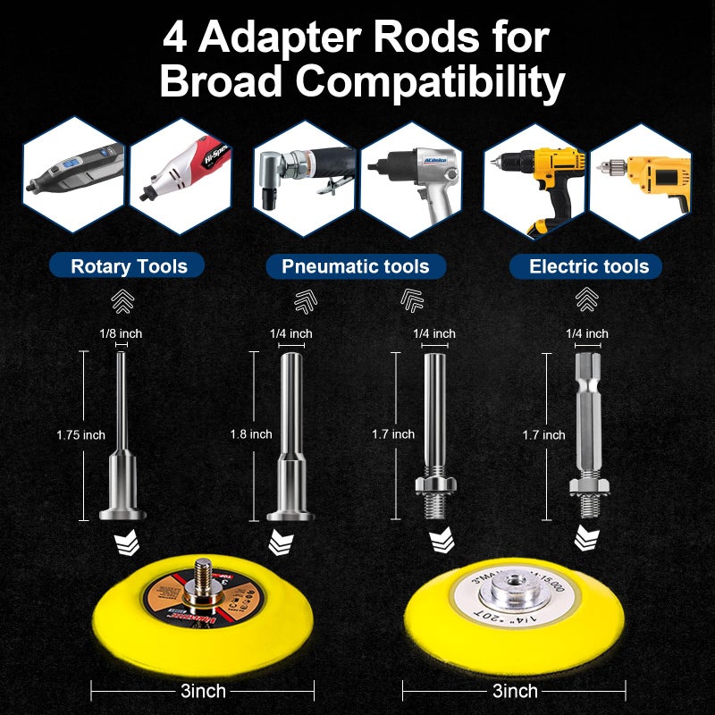 GOH DODD 131 Pieces 3 Inch Sanding Discs, GOH DODD Headlight Restoration Kit Hook and Loop Sanding Pads 60 to 10000 Grit Wet Dry Sandpaper with 1/8" 1/4â€ Shank, Backer, Polishing Pads and Interface Pad - Image 5
