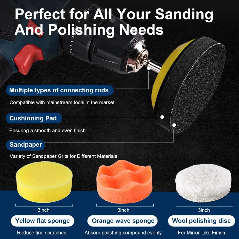 GOH DODD 131 Pieces 3 Inch Sanding Discs, GOH DODD Headlight Restoration Kit Hook and Loop Sanding Pads 60 to 10000 Grit Wet Dry Sandpaper with 1/8" 1/4â€ Shank, Backer, Polishing Pads and Interface Pad - Image 2