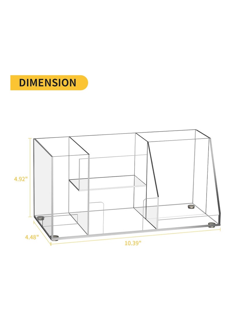 Eworld Clear Acrylic Desk Organizer with 5 Compartments, Pen Holder, Sticky Notes Box, Business Card Holder, and Phone Stand, Streamline Office Storage and Elevate Workspace.  - Image 2