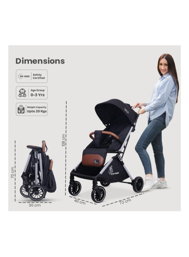 R for Rabbit Street Smart Auto Fold Stylish Newborn Baby Stroller| Aluminum Frame Pram with One Click Fold |Travel Friendly Cabin Trolley Stroller for 0-3 Years for Boy & Girl - Image 2