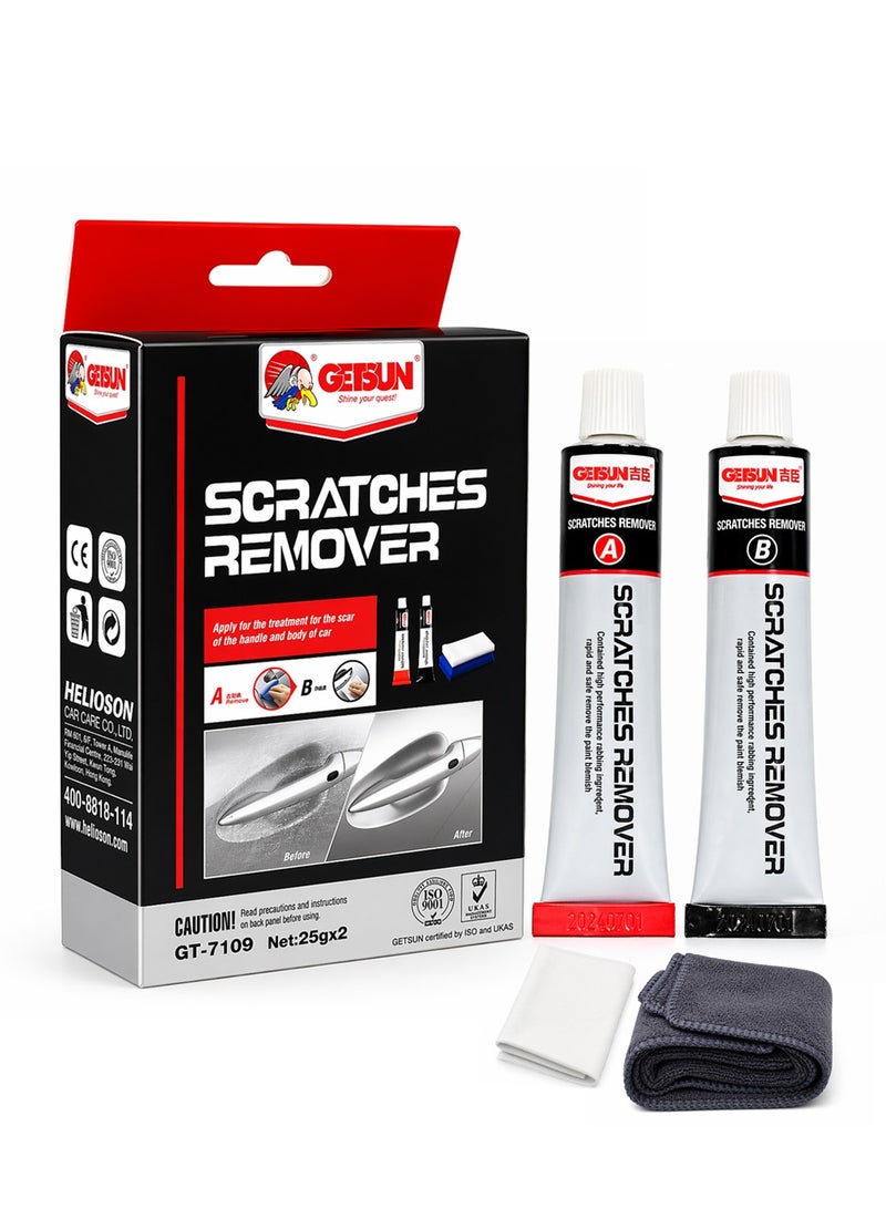 GETSUN Car Scratch Remover Kit GT-7109 25gx2 Tube Paint Scratch Repair Polish Compound Swirl Remover Scuff Mark Cleaner Car Body Repair Cream for Light Scratches Clear Coat Marks Paint Transfer Removal with Sponge Cloth Kit - Image 1