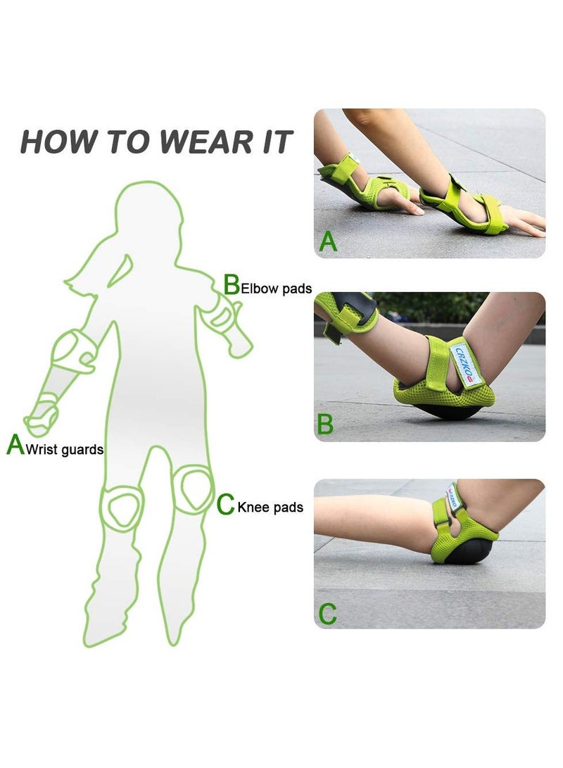 مجموعة معدات الحماية للأطفال، وسادات الركبة للأطفال من سن 7 إلى 13 عامًا، وسادات للركبة والكوع مع واقيات للمعصم 3 في 1 للتزلج وركوب الدراجات والسكوتر (أخضر) - Image 4